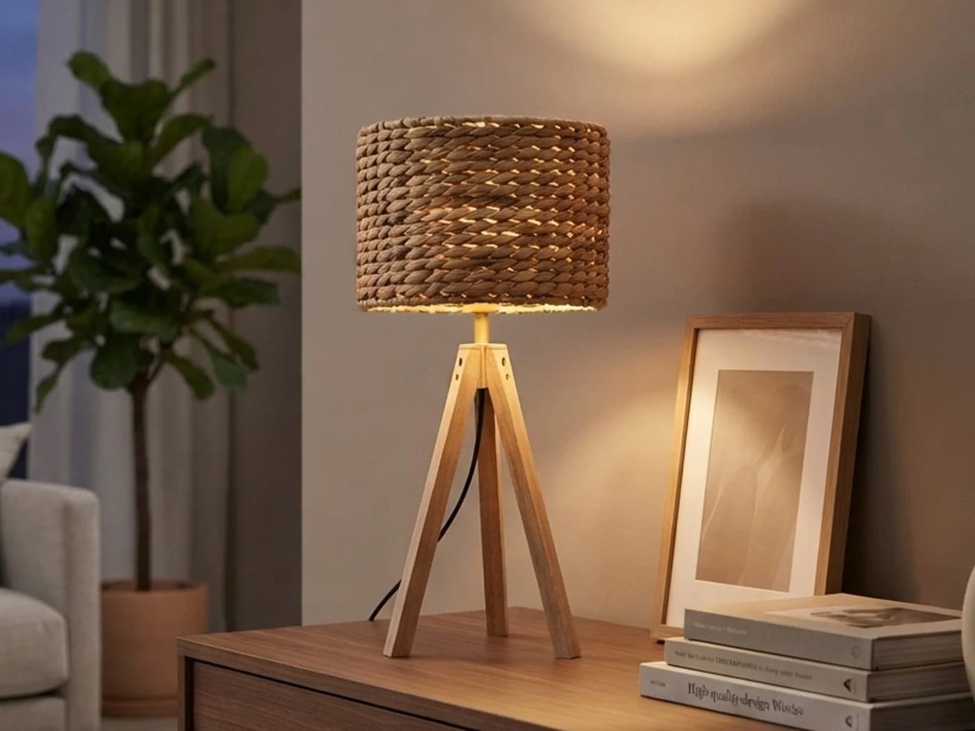 meineWunschleuchte Tischleuchte Skandinavisch Beige Holz