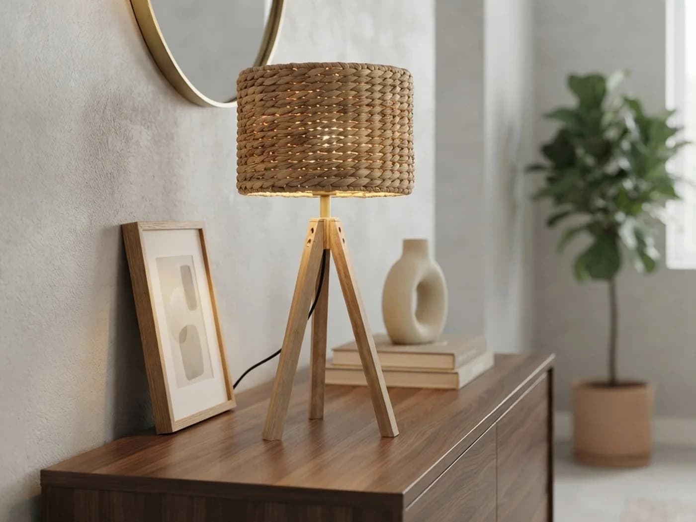 meineWunschleuchte Tischleuchte Skandinavisch Beige Holz - Bild 5