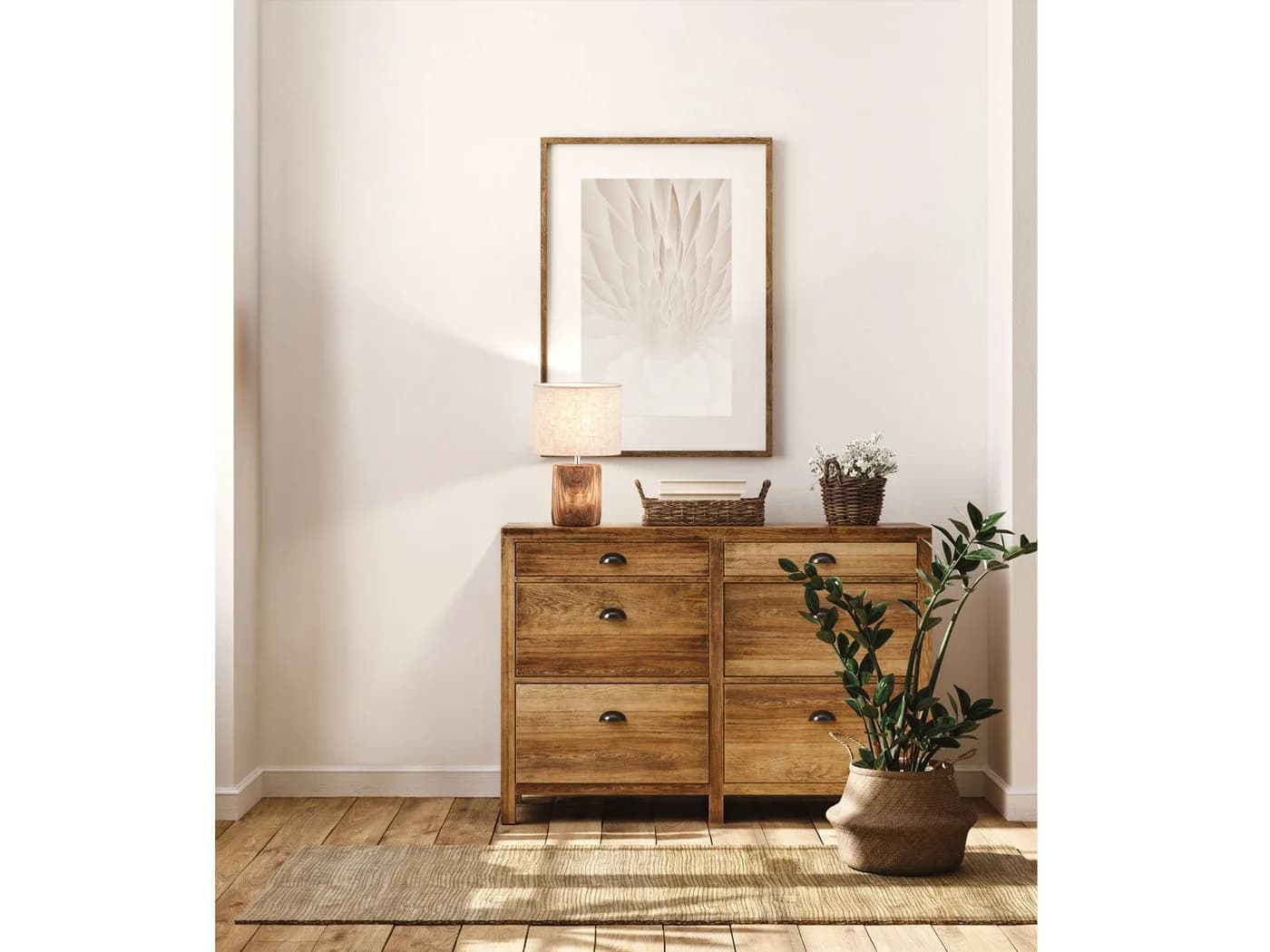 FISCHER & HONSEL LED Nachttischlampe Beige Beton Holzoptik Dimmbar - Bild 5