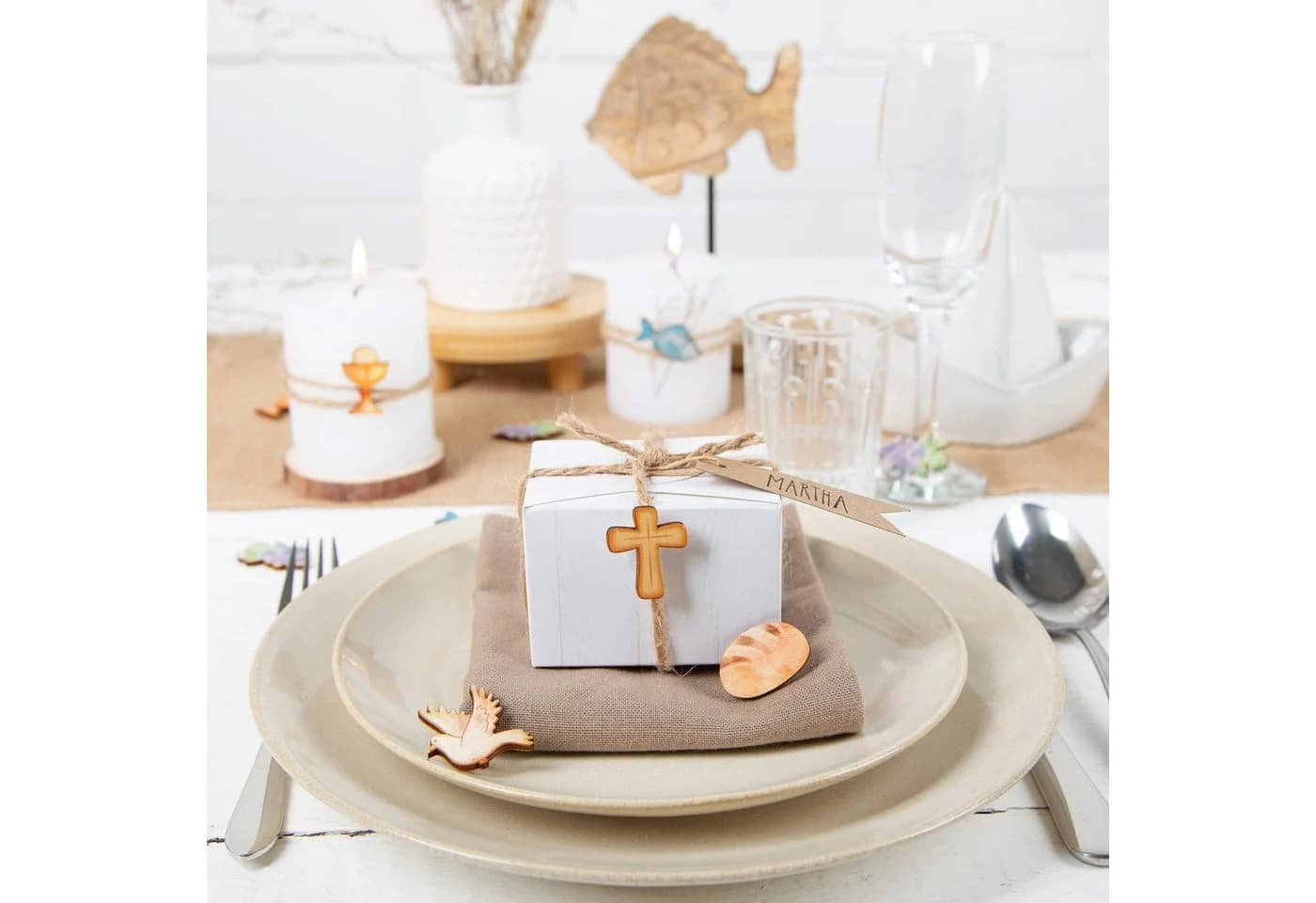 Logbuch-Verlag Streudeko Set 18 christliche Symbole Tischdeko Holz