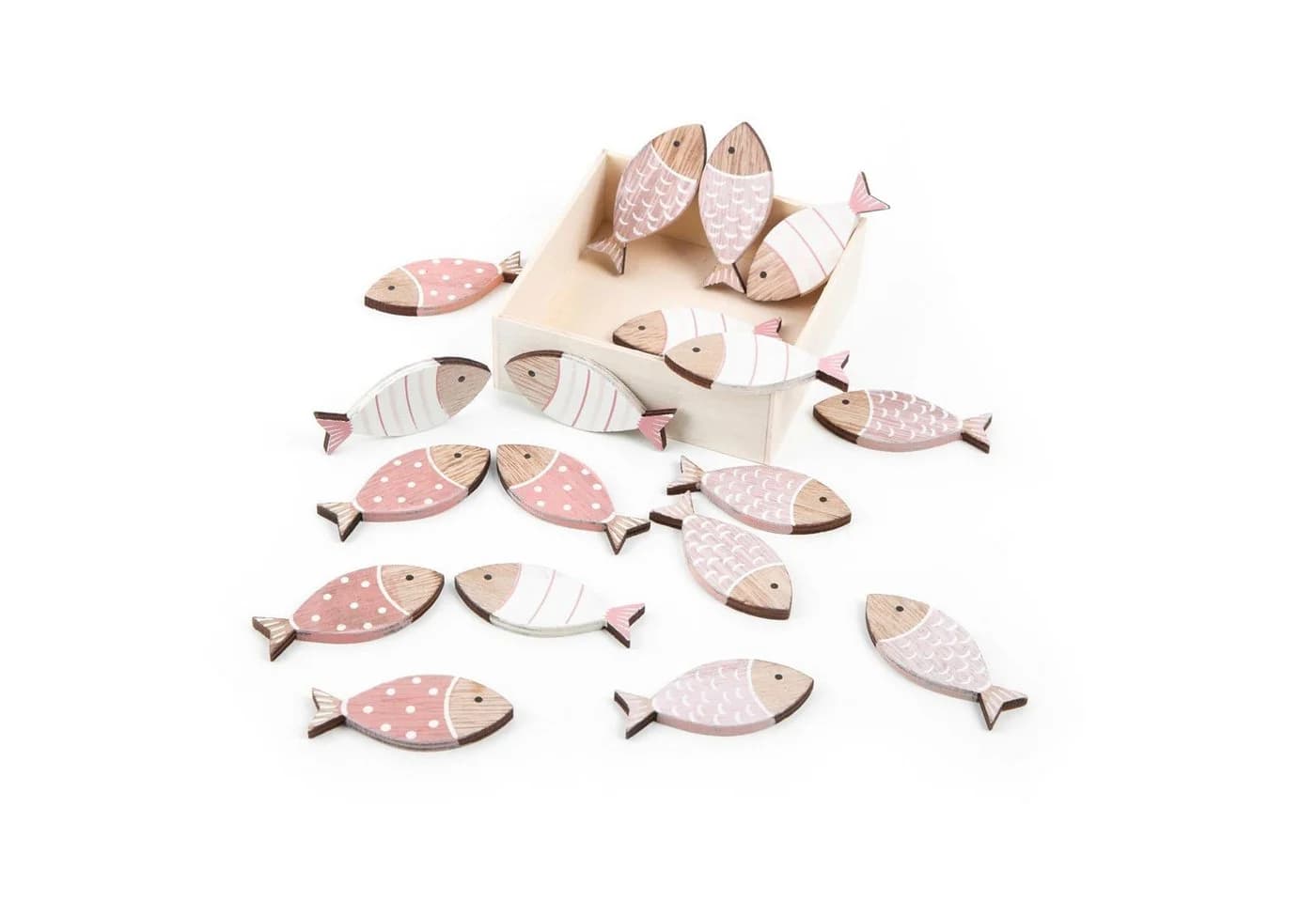 Logbuch-Verlag Dekofigur 18 kleine Fische aus Holz rosa weiß 6 cm - Bild 2