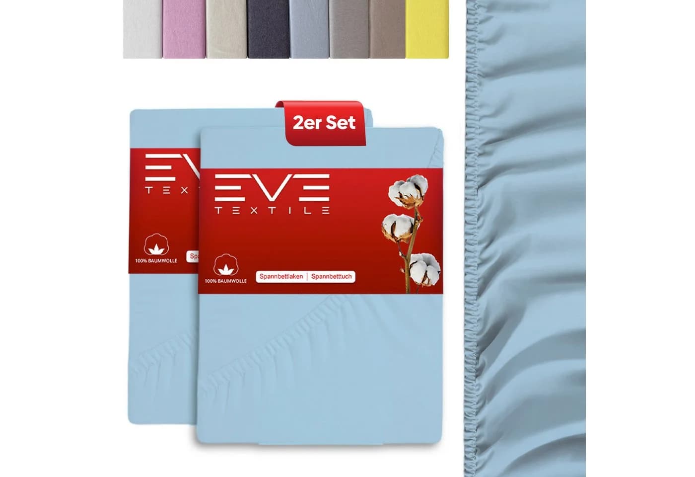 Eve Textile Spannbettlaken 2er Pack Hellblau 100% Baumwolle Jersey - Bild 2