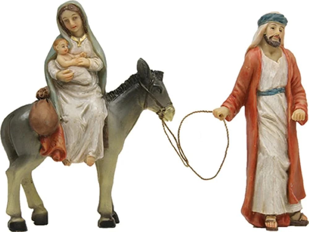 FADEDA Krippenfigur Set 2x Hlg. Familie auf der Flucht Kunstguss Holzoptik - Bild 2