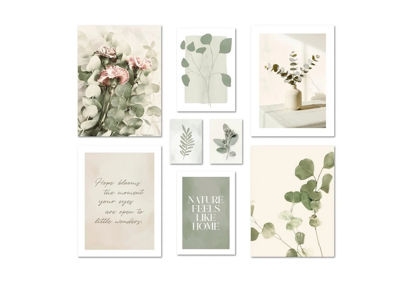 ARTFAVES Bilder-Collage Poster Set Eucalyptus 8-tlg. Grün/Beige Modern - Bild 2