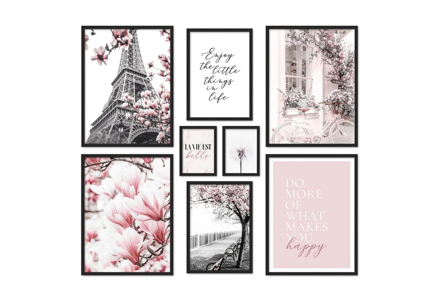 ARTFAVES Poster Set Spring in Paris 8-tlg. Rosa Schwarz Weiß Modern