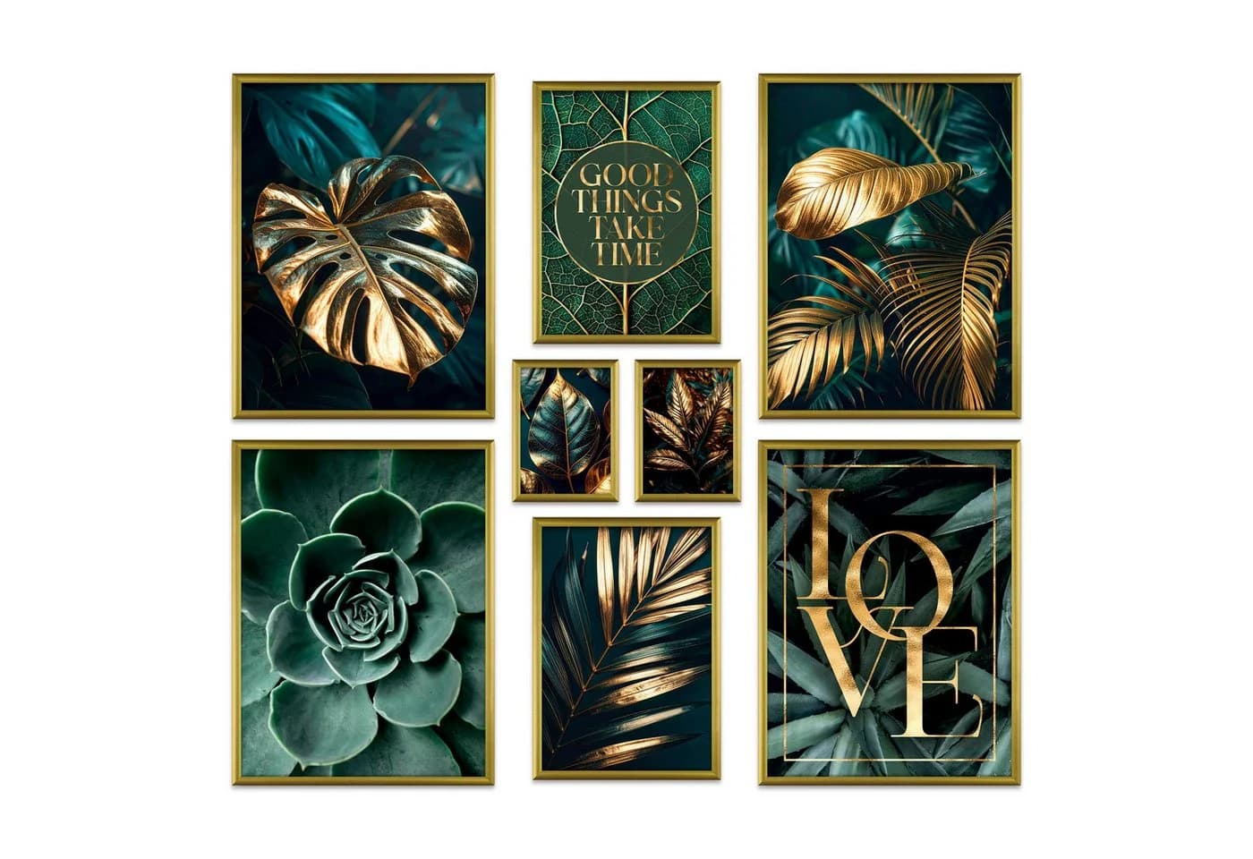 ARTFAVES Poster Set Gold Plant Harmony 8-tlg. Wandbilder Modern Grün/Gold