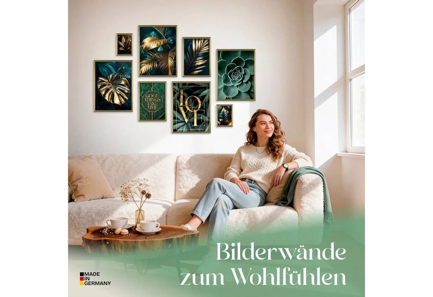 ARTFAVES Poster Set Gold Plant Harmony 8-tlg. Wandbilder Modern Grün/Gold - Bild 3