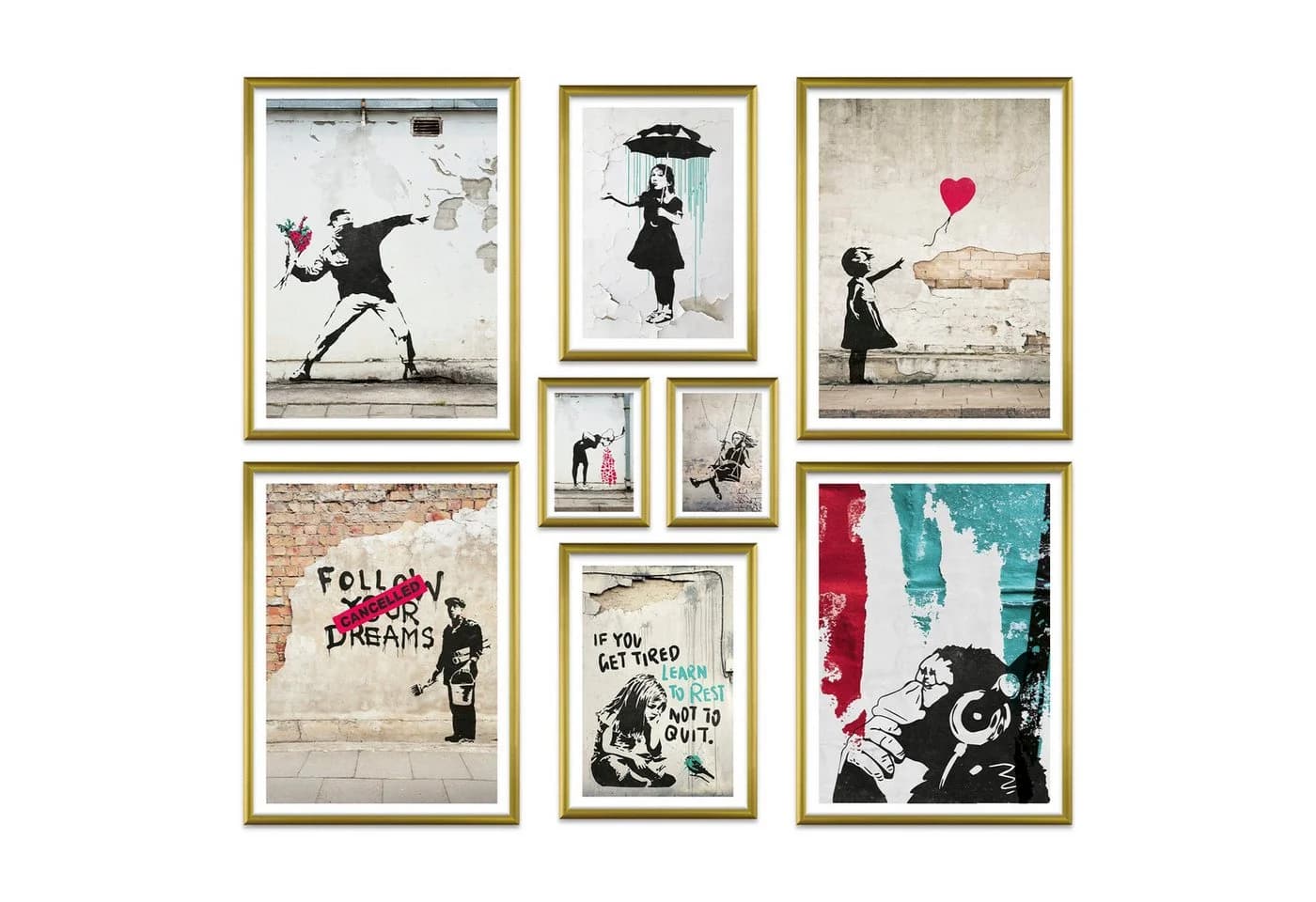 ARTFAVES Poster Set Banksy Street Art 8-tlg. Grau/Rosa/Grün