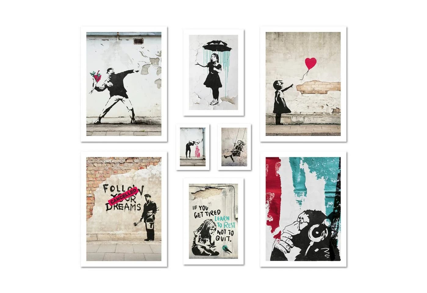 ARTFAVES Poster Set Banksy Street Art 8-tlg. Grau/Rosa/Grün - Bild 2