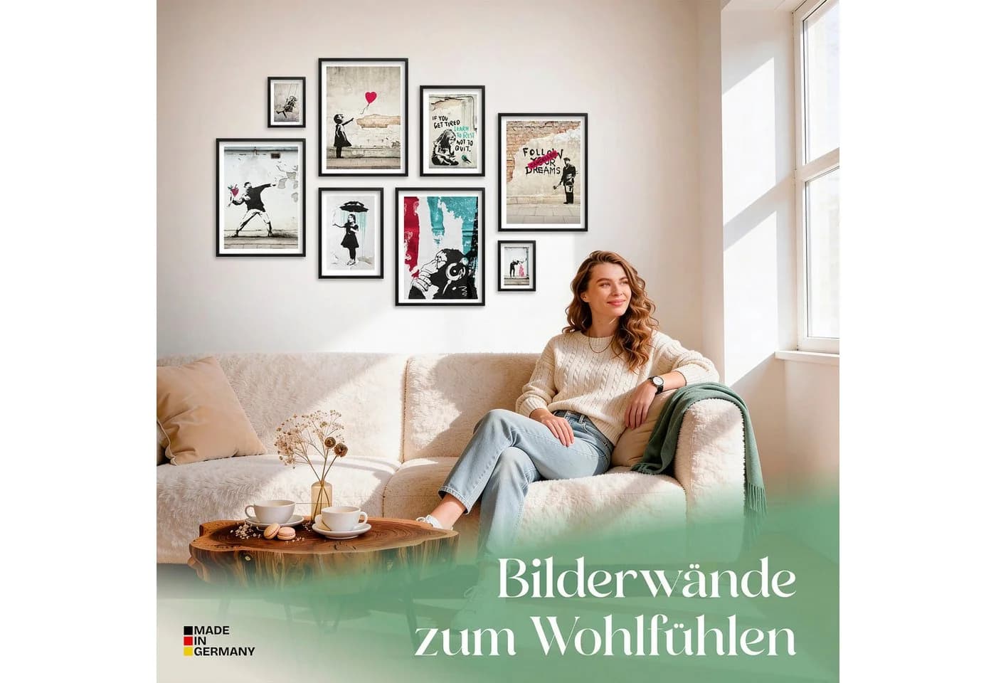 ARTFAVES Poster Set Banksy Street Art 8-tlg. Grau/Rosa/Grün - Bild 3