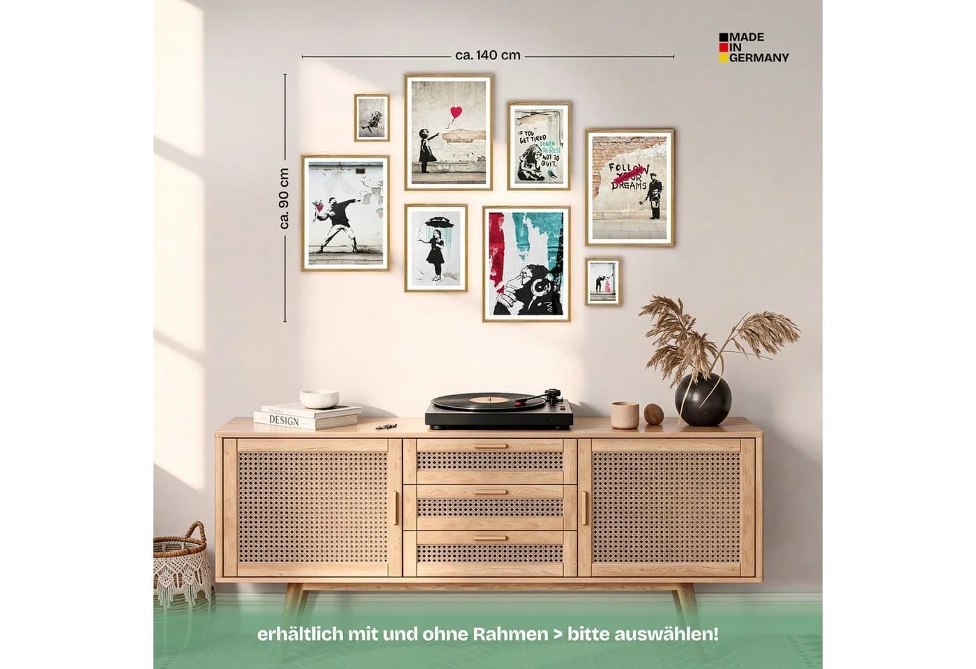 ARTFAVES Poster Set Banksy Street Art 8-tlg. Grau/Rosa/Grün - Bild 5