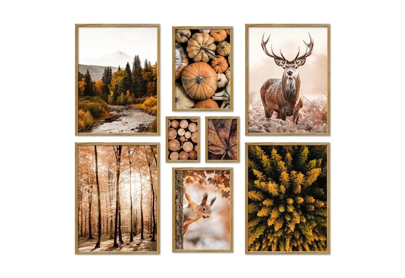 ARTFAVES Poster Set Autumn Forest 8-teilig Wandbilder Herbst Orange Braun Grün