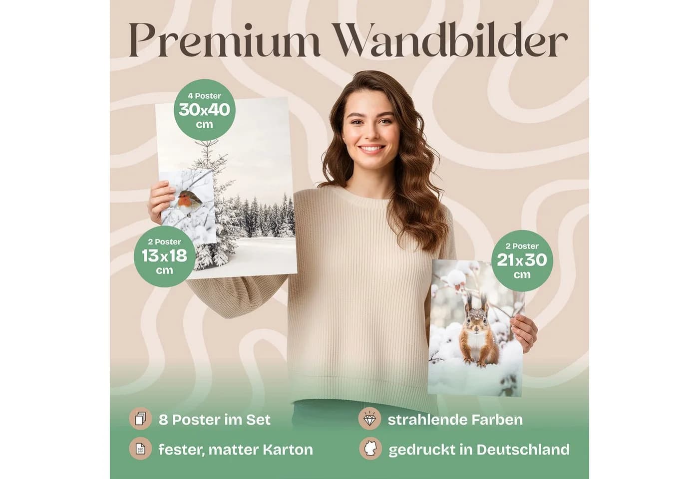 ARTFAVES Bilder-Collage Poster Set - Winter Wonderland Schnee Tiere Winter Deko - Bild 3