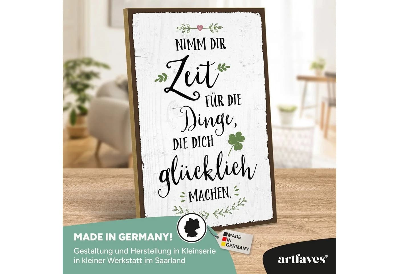 ARTFAVES Holzbild Schild mit Spruch - NIMM DIR ZEIT FÜR DIE DINGE