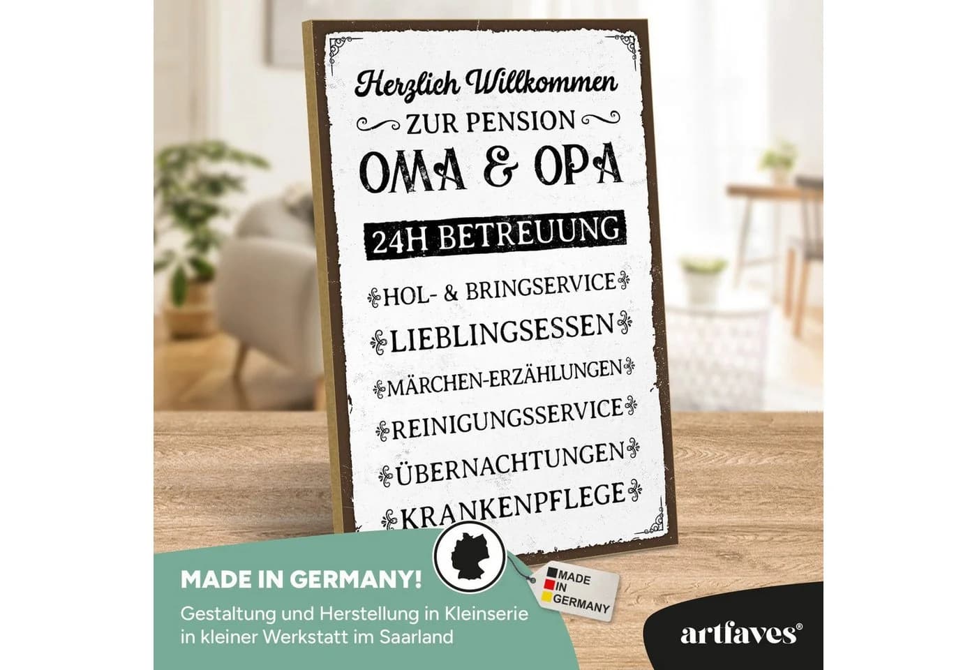 ARTFAVES Holzbild Spruch PenSION OMA und OPA Dekoschild