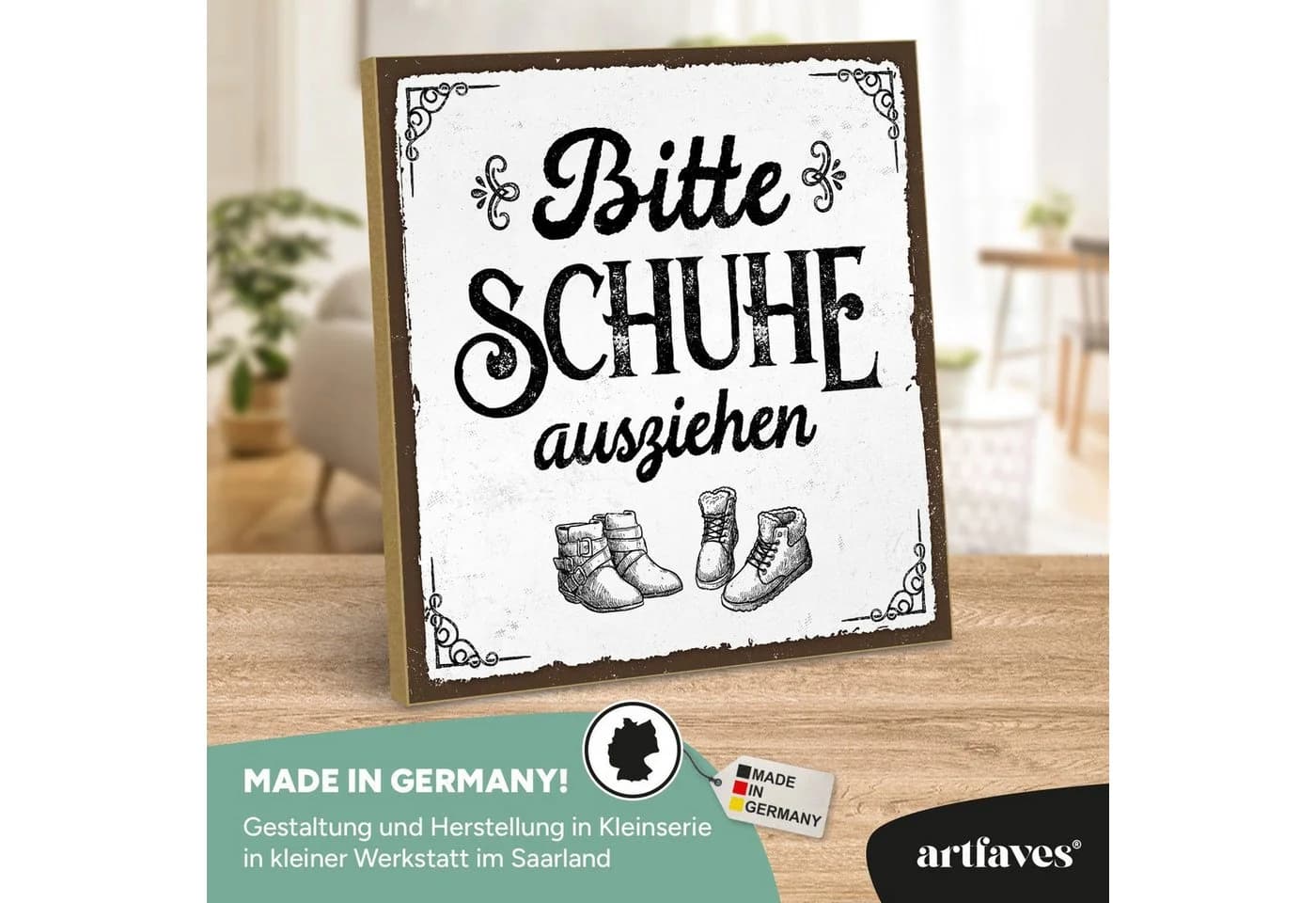 ARTFAVES Holzbild Spruch "Bitte Schuhe ausziehen" Dekoschild