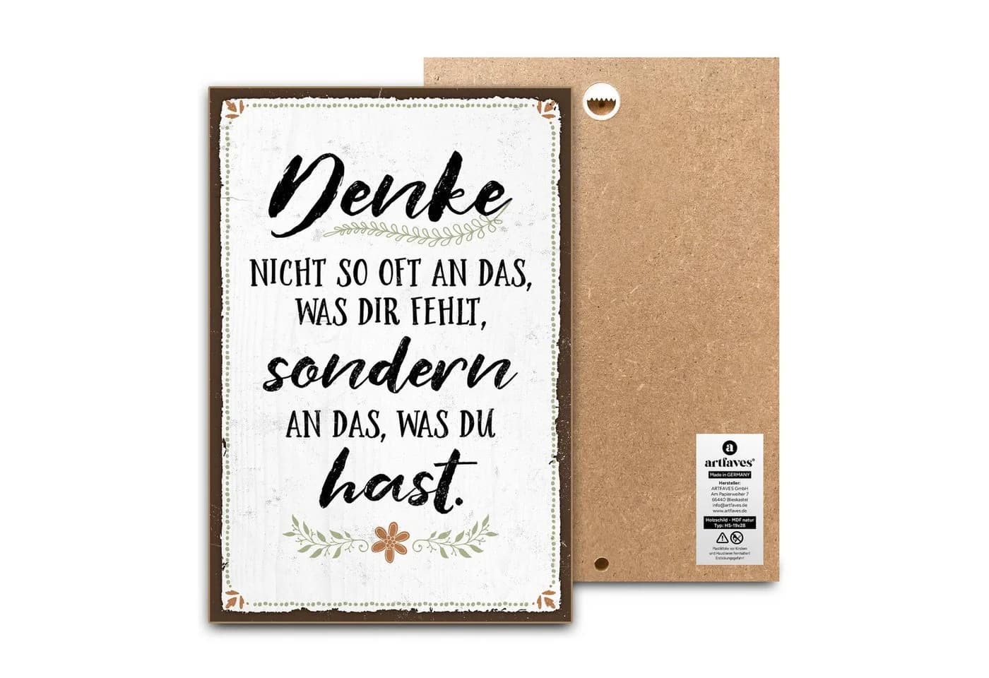 ARTFAVES Holzbild Schild mit Spruch 'Denke an das was du hast' - Motivierend - Bild 2