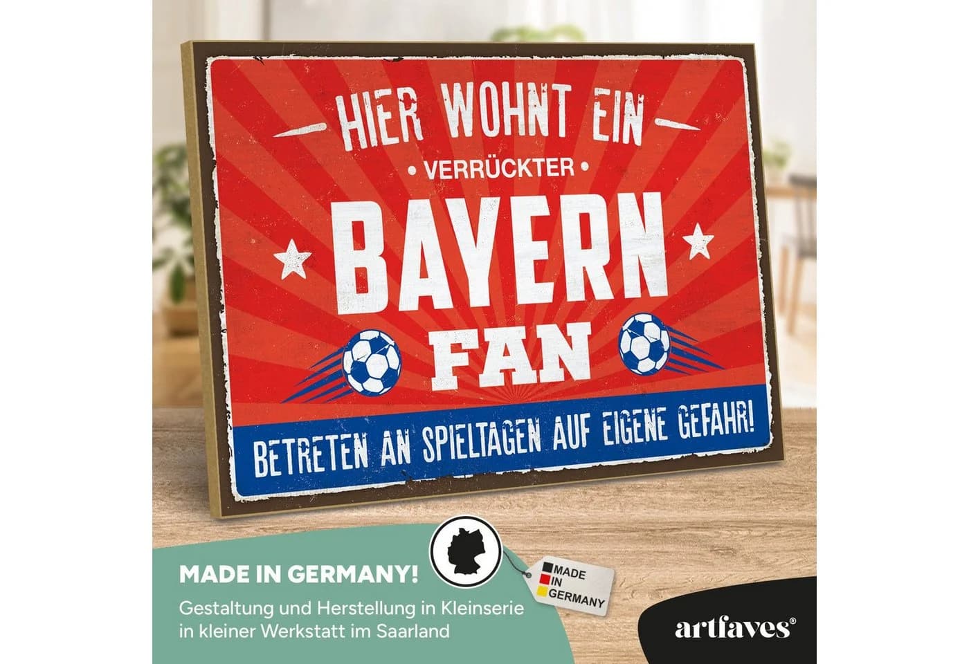 ARTFAVES Holzbild Schild Bayern Fan Spruch Wanddeko MDF