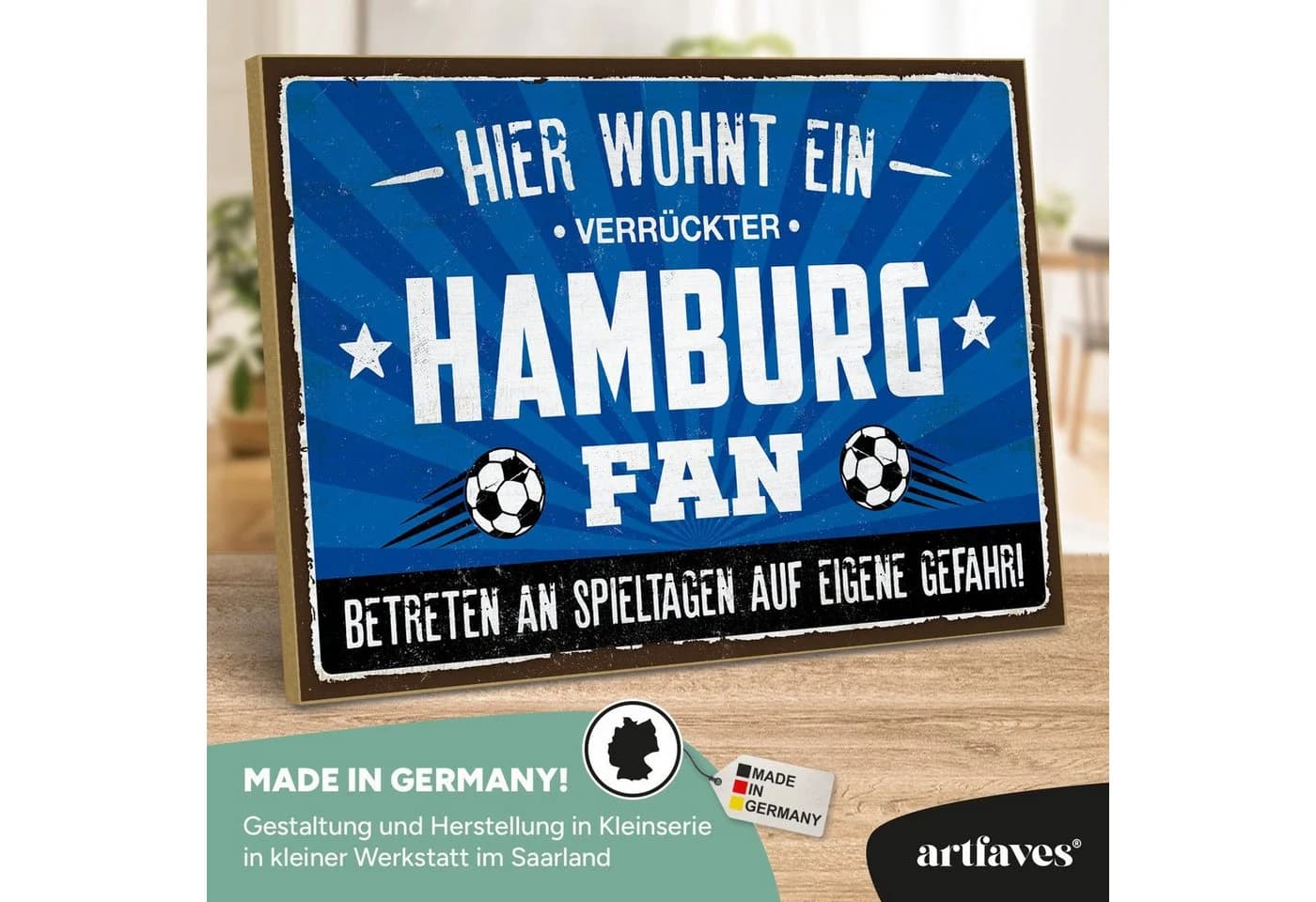 ARTFAVES Holzbild Verrückter HAMBURG Fan Spruch Wanddeko