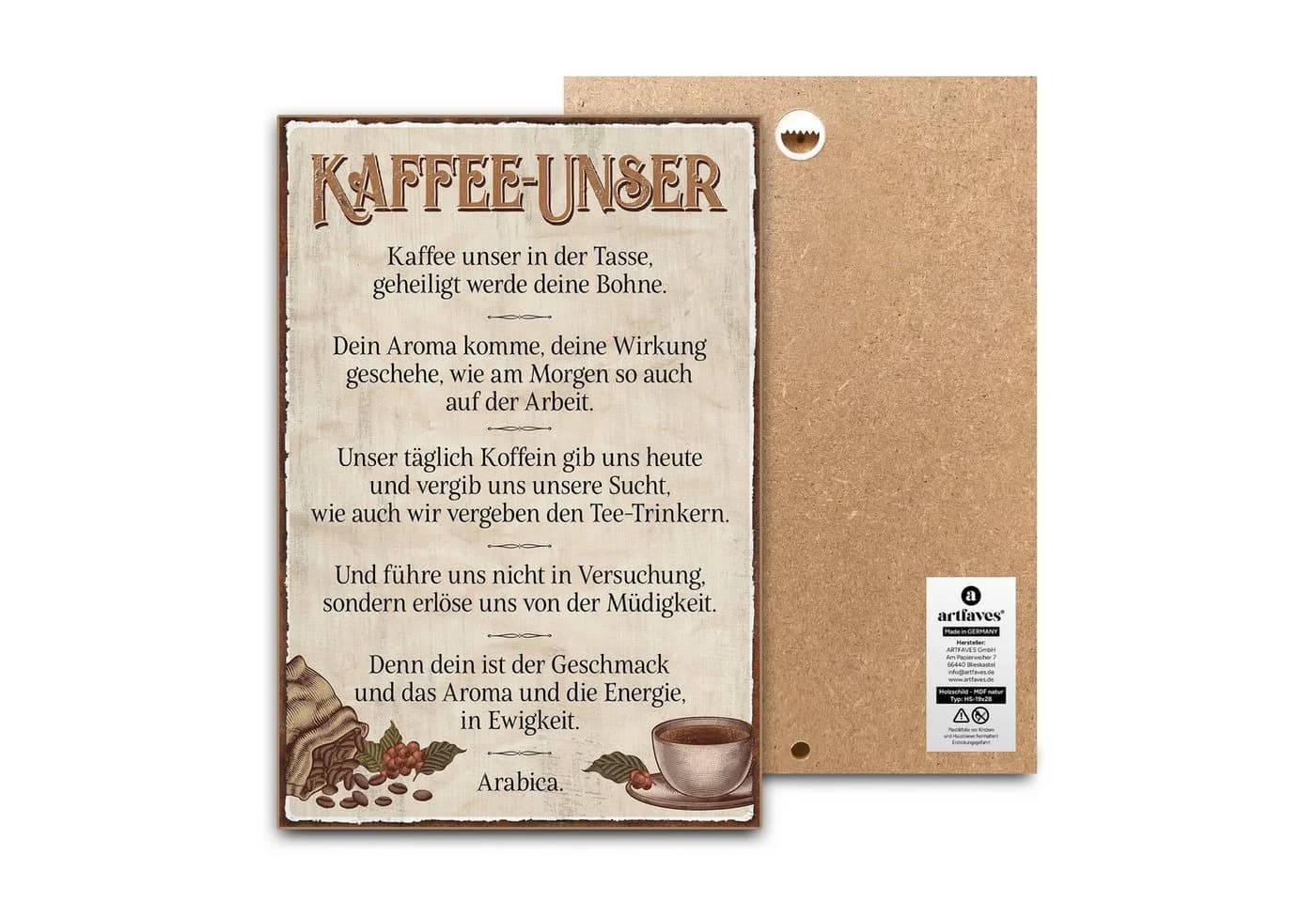 ARTFAVES Holzbild Schild mit Spruch Kaffee-Unser Kaffee Deko - Bild 2