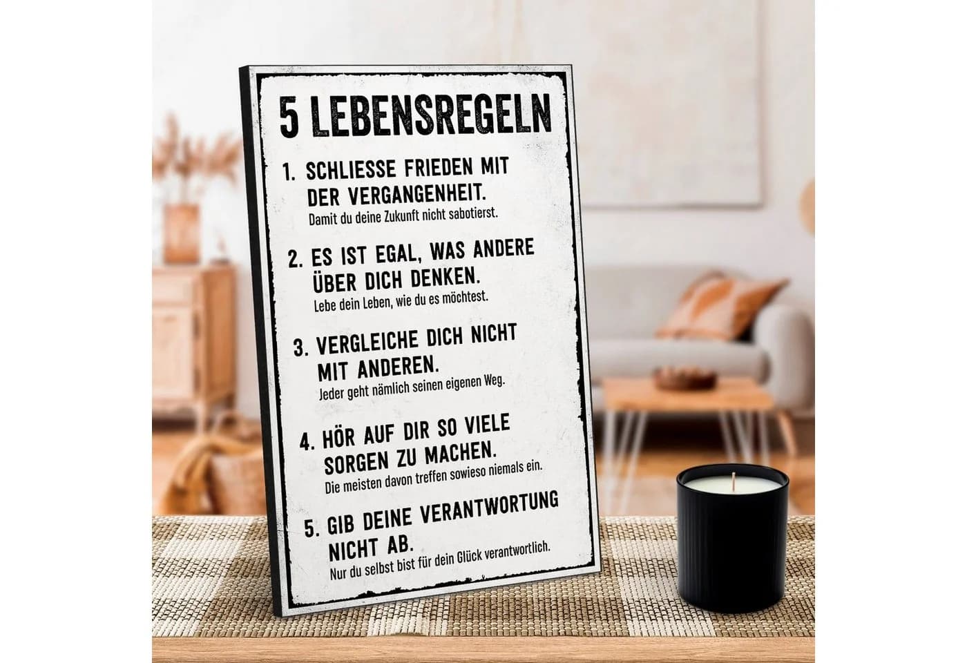 ARTFAVES Holzbild Holzschild mit Spruch - 5 Lebensregeln