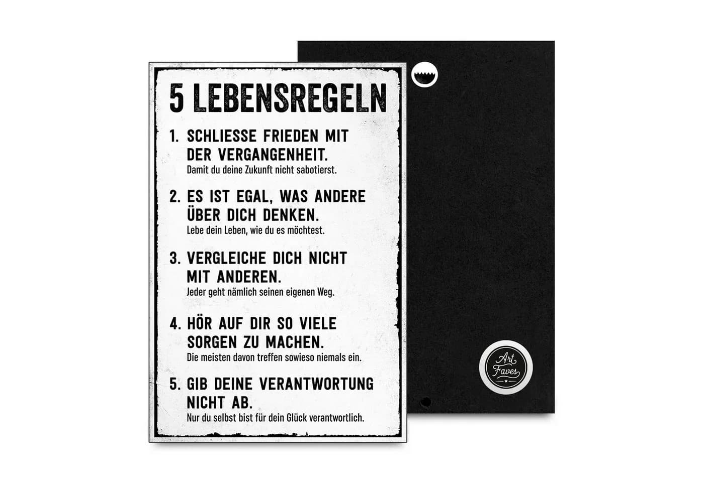 ARTFAVES Holzbild Holzschild mit Spruch - 5 Lebensregeln - Bild 2