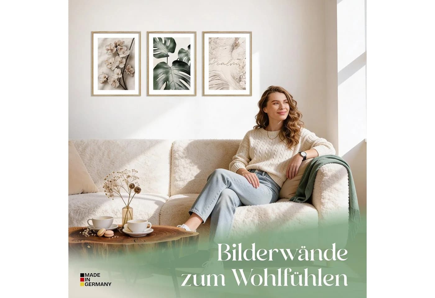 ARTFAVES Poster Set Beige Green Calmness Trio 3-teilig