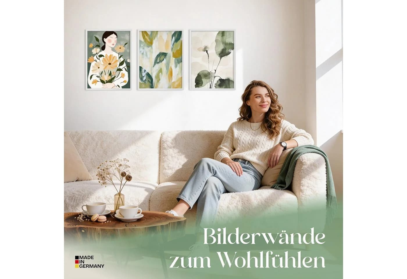 ARTFAVES Wandbilder Set 3-tlg. Abstract Green Elegance Poster