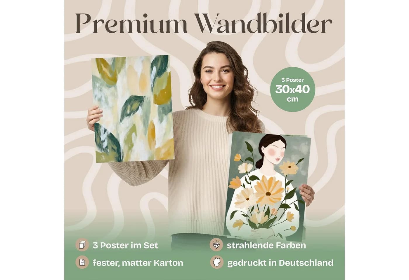 ARTFAVES Wandbilder Set 3-tlg. Abstract Green Elegance Poster - Bild 3