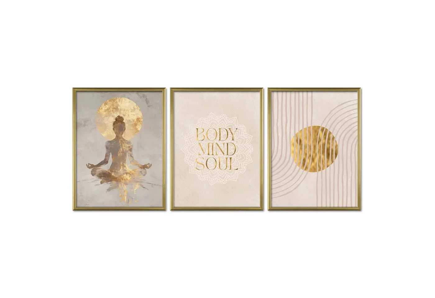 ARTFAVES Poster Set Yoga Spirit Trio 3-teilig Gold Beige Modern