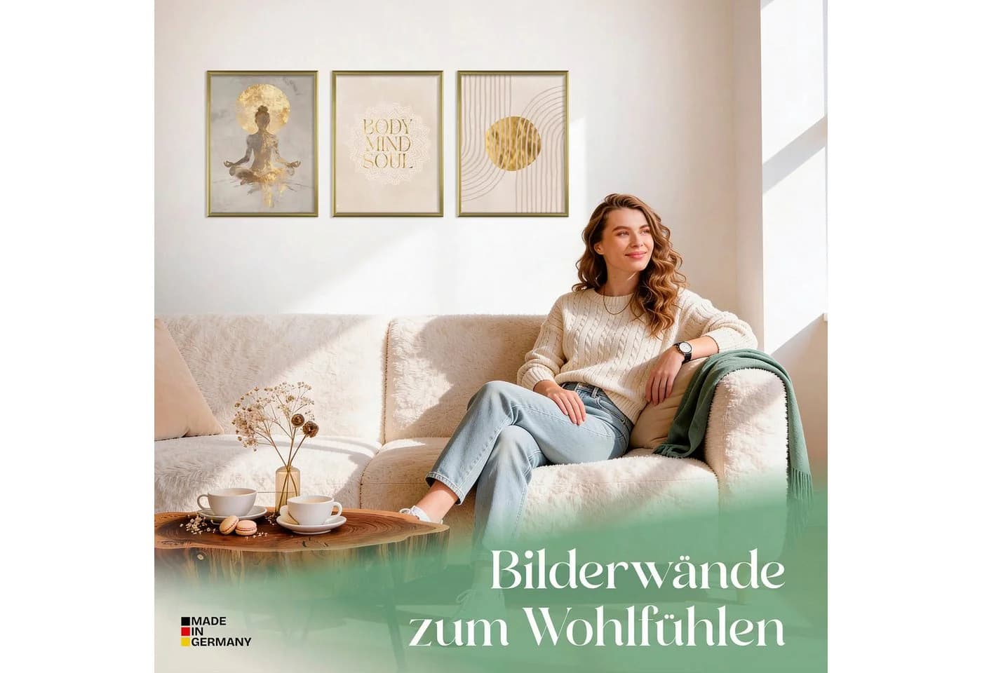 ARTFAVES Poster Set Yoga Spirit Trio 3-teilig Gold Beige Modern - Bild 3