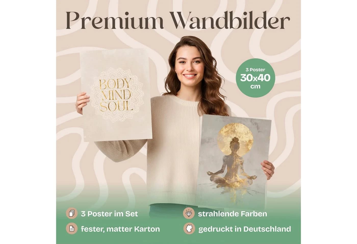 ARTFAVES Poster Set Yoga Spirit Trio 3-teilig Gold Beige Modern - Bild 4
