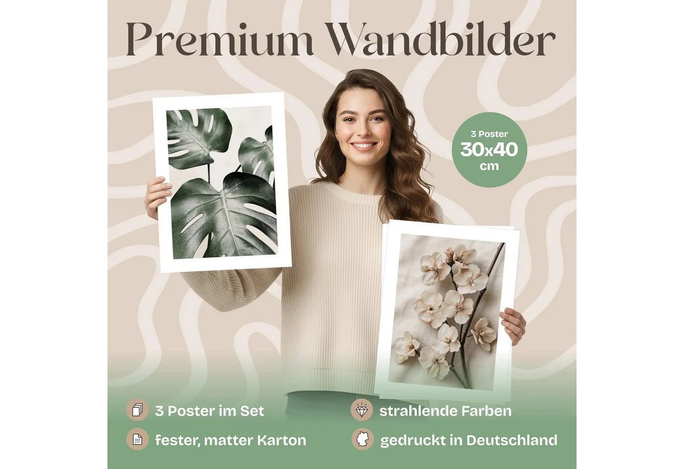 ARTFAVES Wandbilder Set 3-teilig Beige Grün Modern - Bild 3