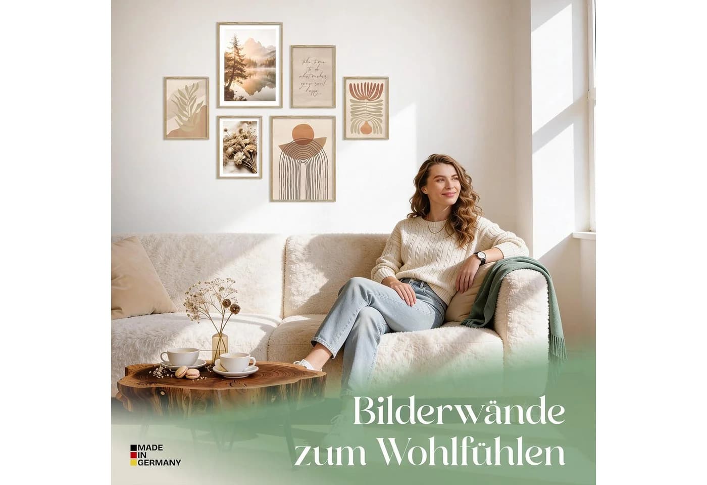 ARTFAVES Poster Set Abstract Boho 6-teilig Wandbilder Collage Beige Braun Grün