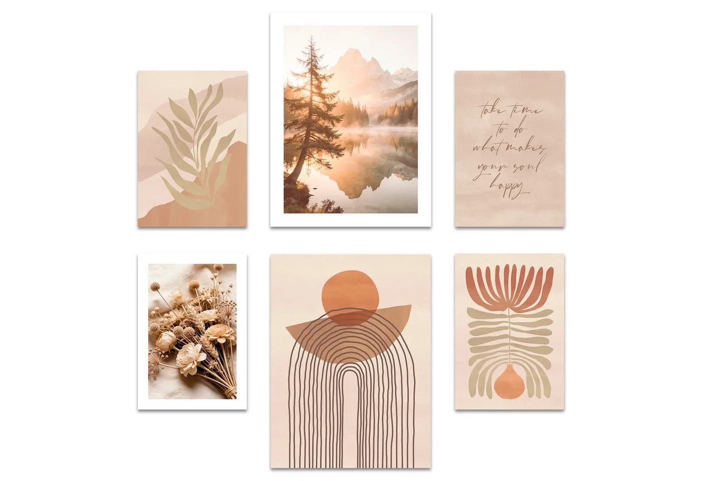 ARTFAVES Poster Set Abstract Boho 6-teilig Wandbilder Collage Beige Braun Grün - Bild 2