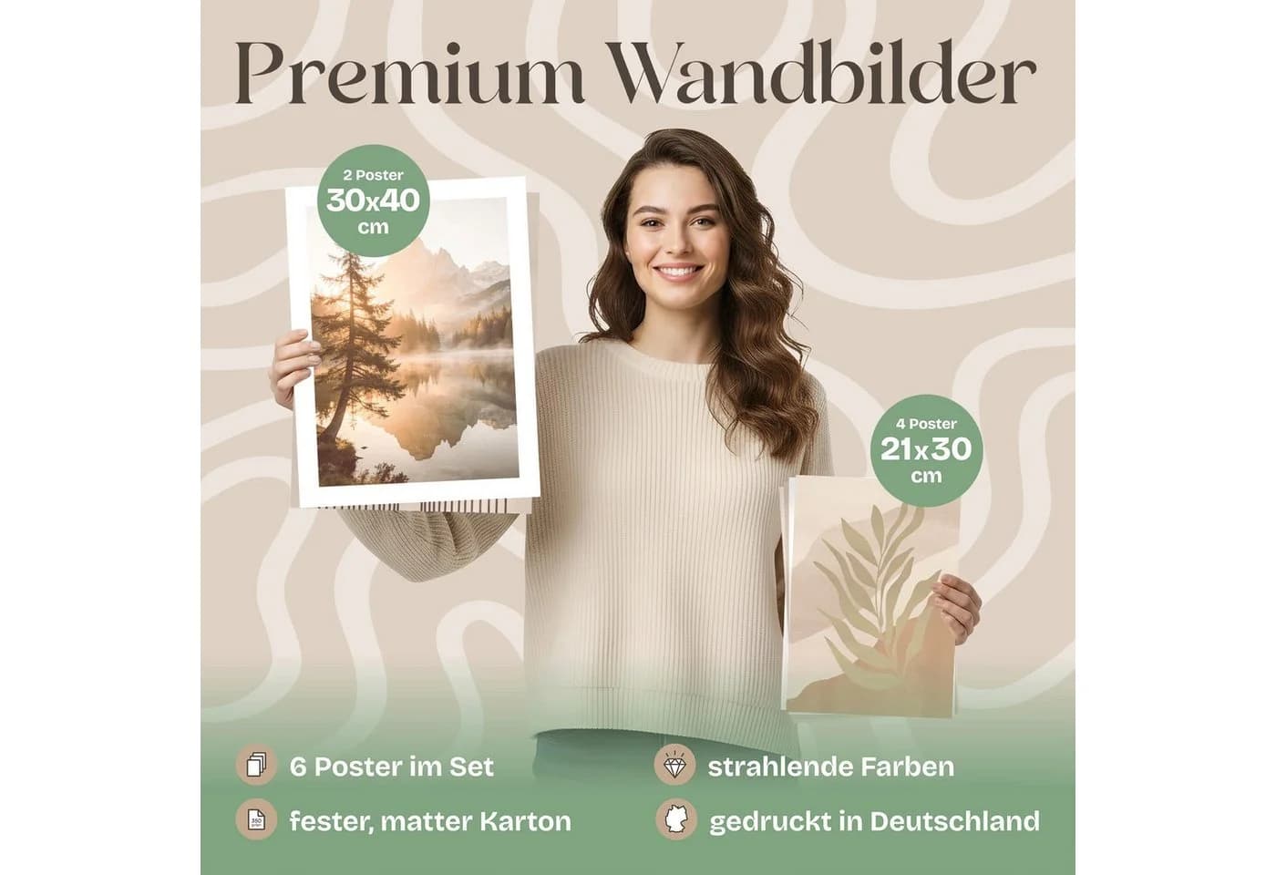 ARTFAVES Poster Set Abstract Boho 6-teilig Wandbilder Collage Beige Braun Grün - Bild 3