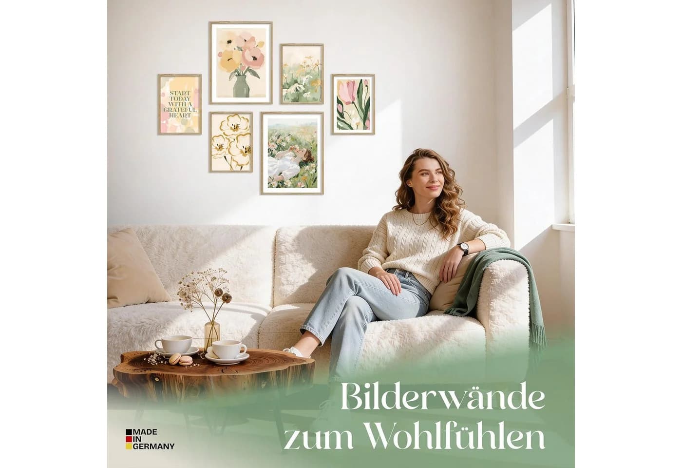 ARTFAVES Poster Set Abstract Green Art 6-teilig Modern Grün Beige