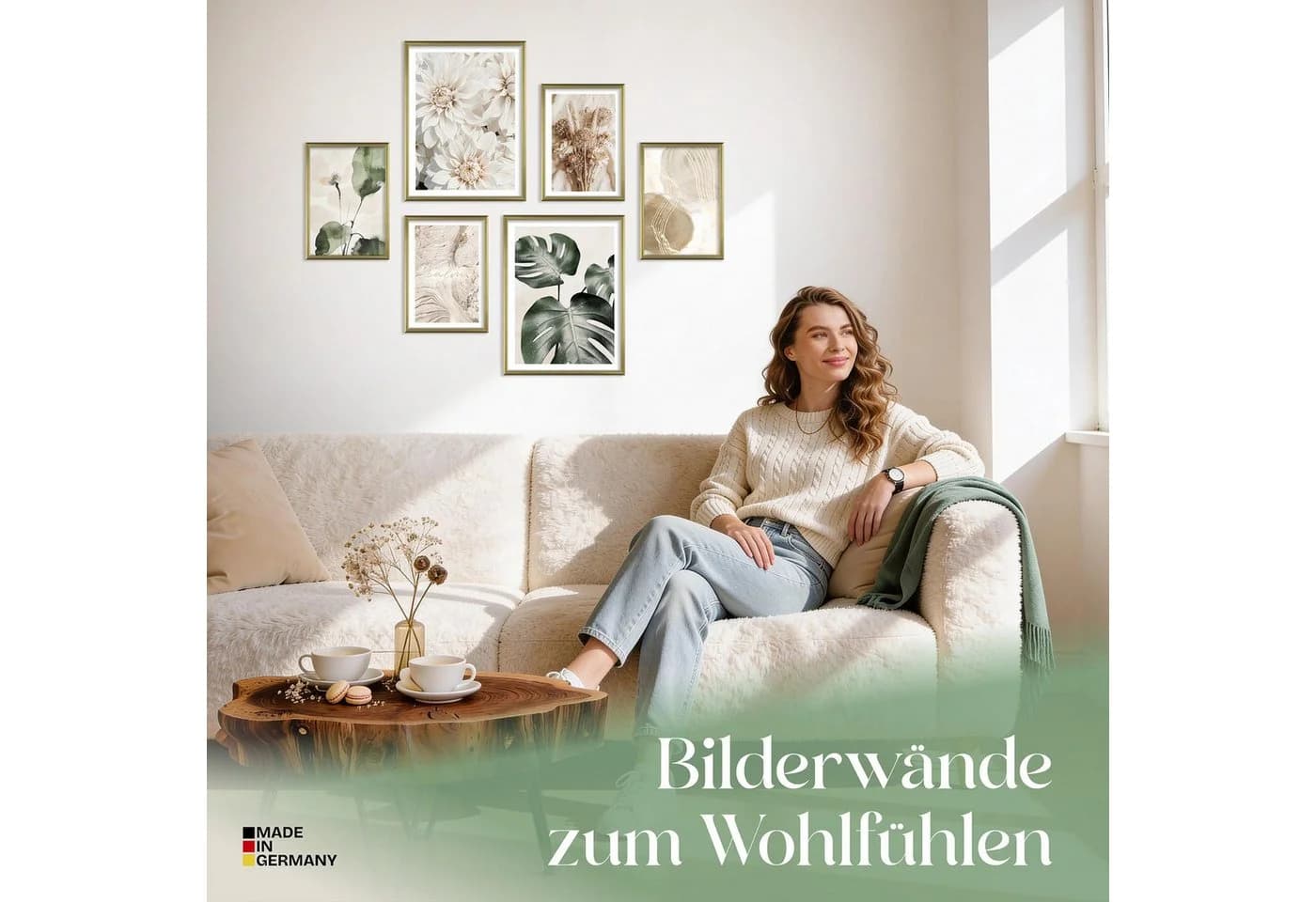 ARTFAVES Bilder-Collage Poster Set Beige Green Calmness 6-teilig