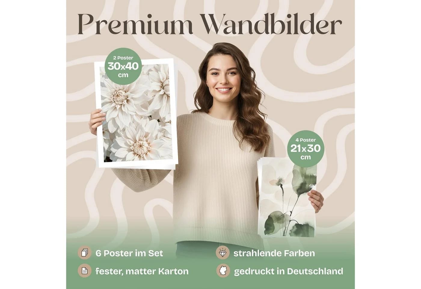 ARTFAVES Bilder-Collage Poster Set Beige Green Calmness 6-teilig - Bild 3