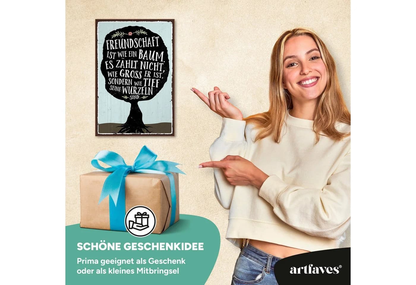 ARTFAVES Holzbild Schild mit Spruch Freundschaft ist wie ein Baum - Bild 4