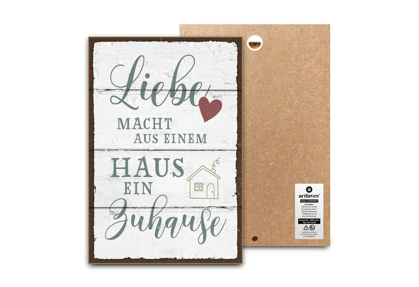 ARTFAVES Holzbild Schild mit Spruch Liebe macht aus einem Haus ein Zuhause Familie - Bild 2