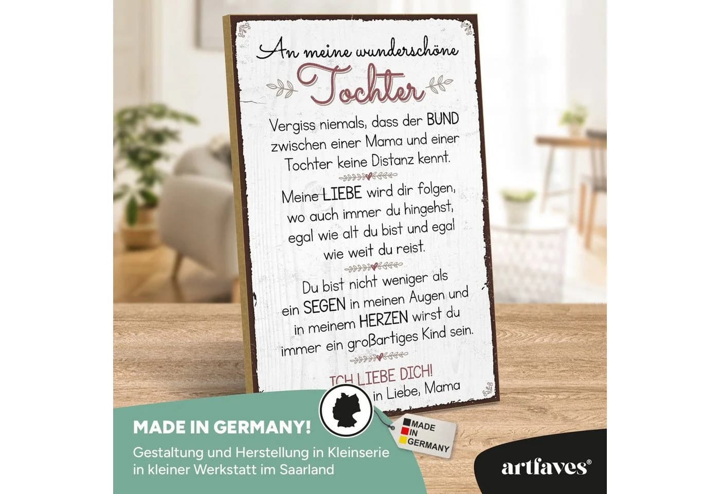 ARTFAVES Holzbild Schild Spruch An meine wunderschöne Tochter MAMA Muttertag