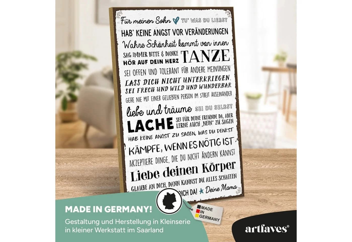 ARTFAVES Holzbild Schild mit Spruch Für meinen SOHN Liebe Mama Mutter Kind