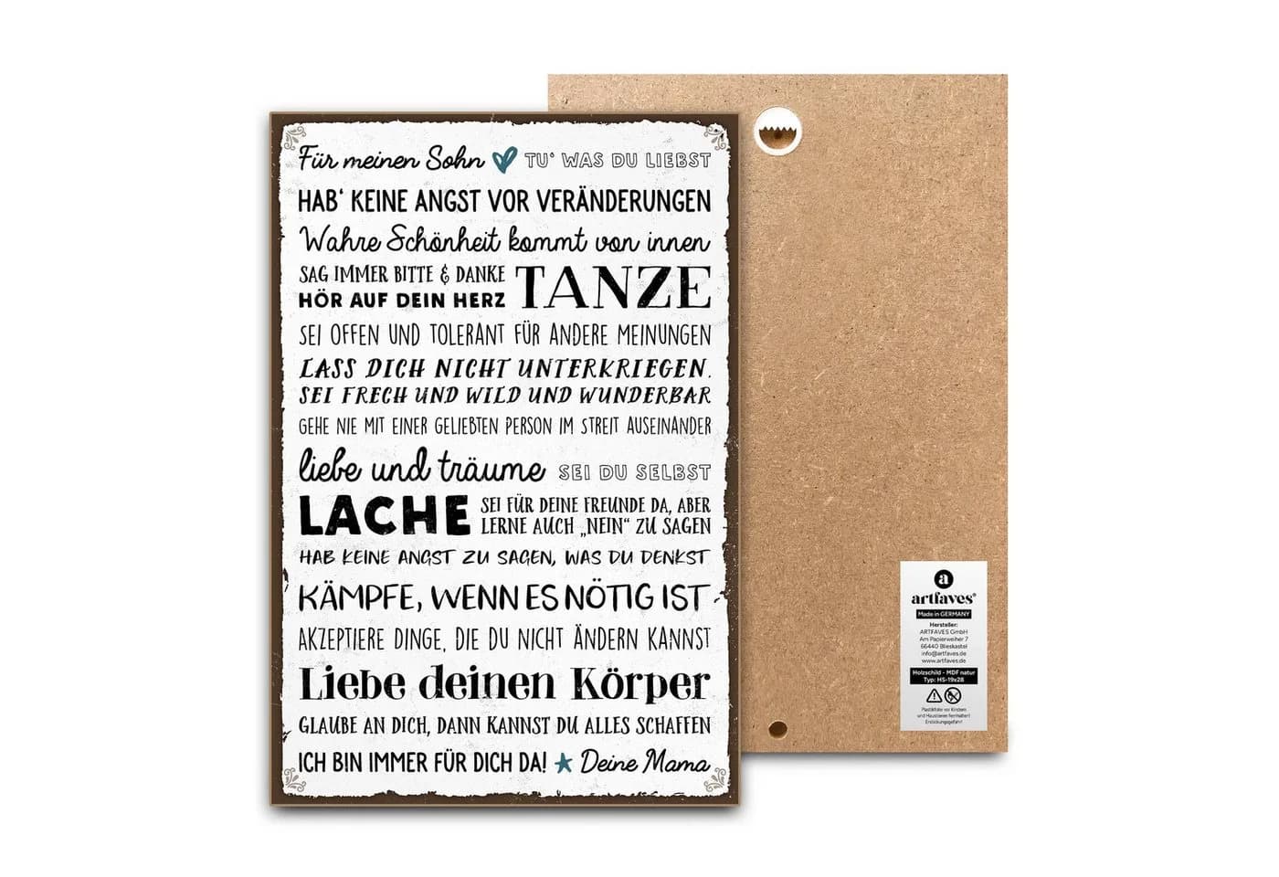 ARTFAVES Holzbild Schild mit Spruch Für meinen SOHN Liebe Mama Mutter Kind - Bild 2