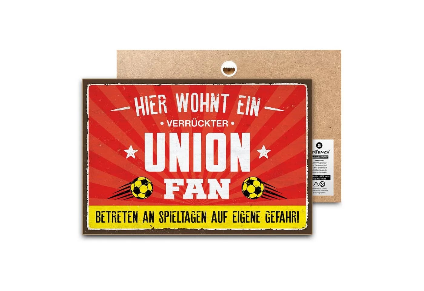 ARTFAVES Holzbild Schild mit Spruch - Hier wohnt ein verrückter UNION Fan - Fussball - Bild 2