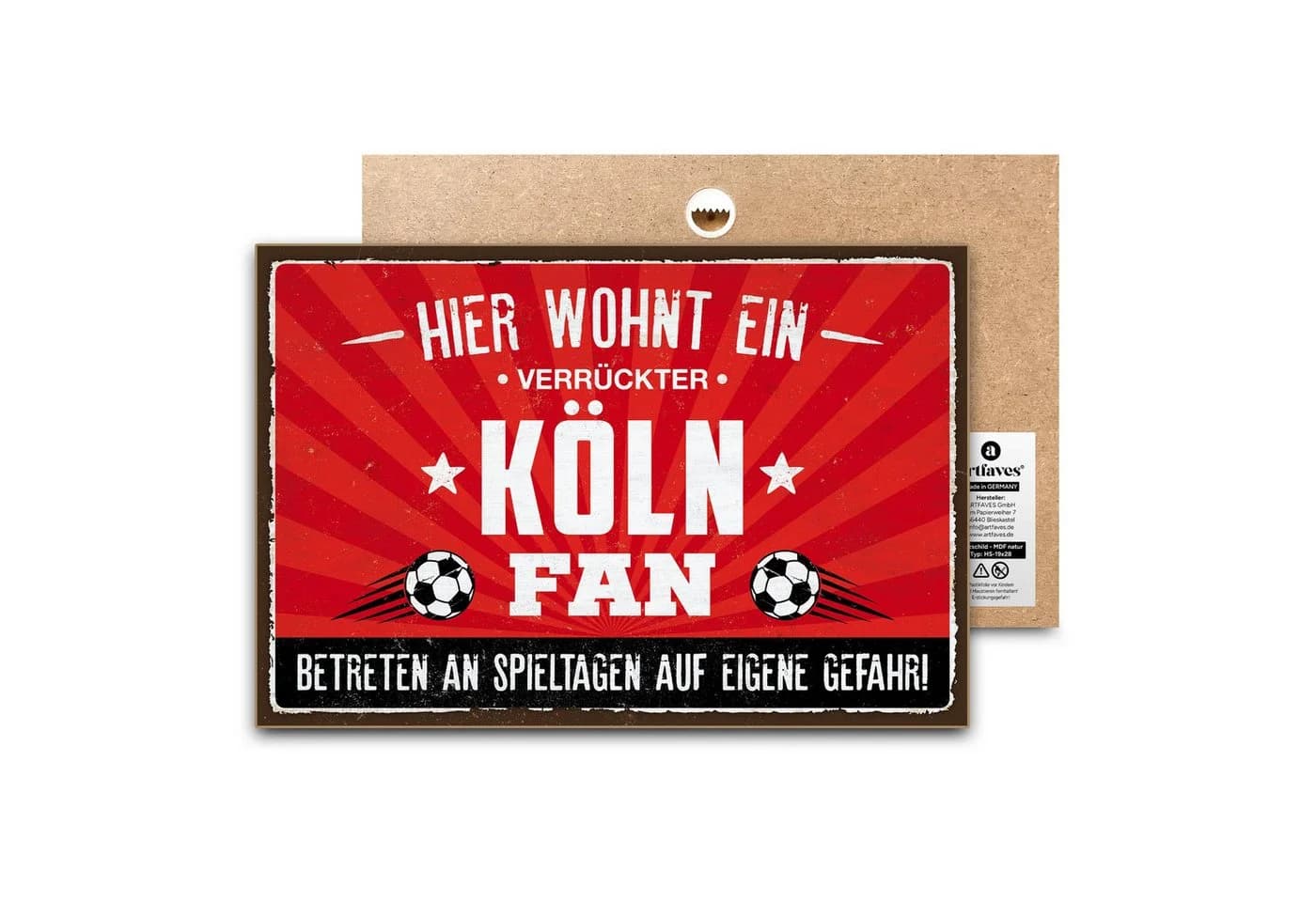 ARTFAVES Holzbild Schild mit Spruch Hier wohnt ein verrückter KÖLN Fan Fussball - Bild 2
