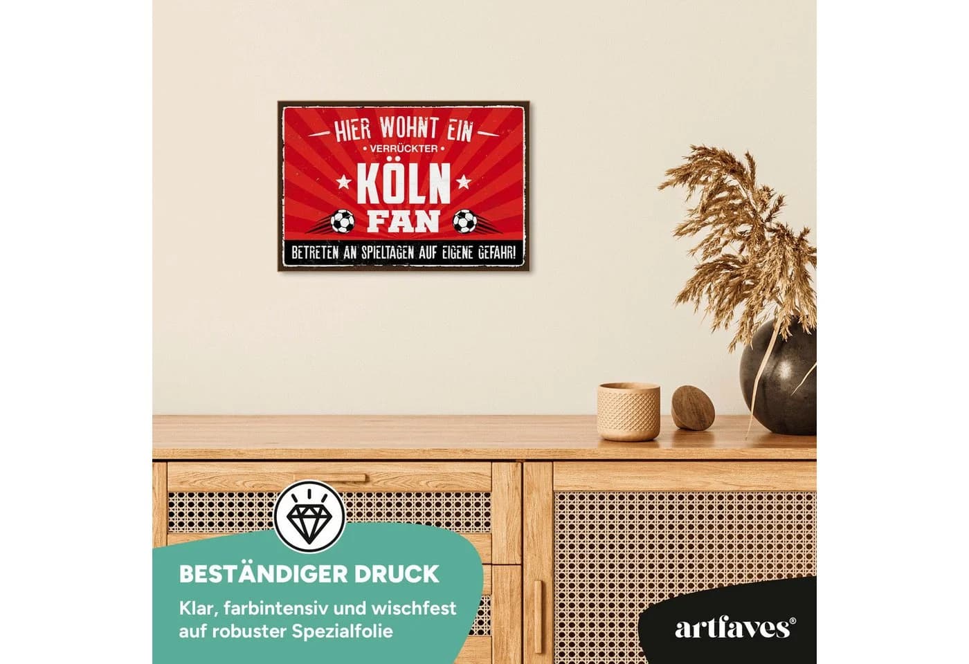ARTFAVES Holzbild Schild mit Spruch Hier wohnt ein verrückter KÖLN Fan Fussball - Bild 3