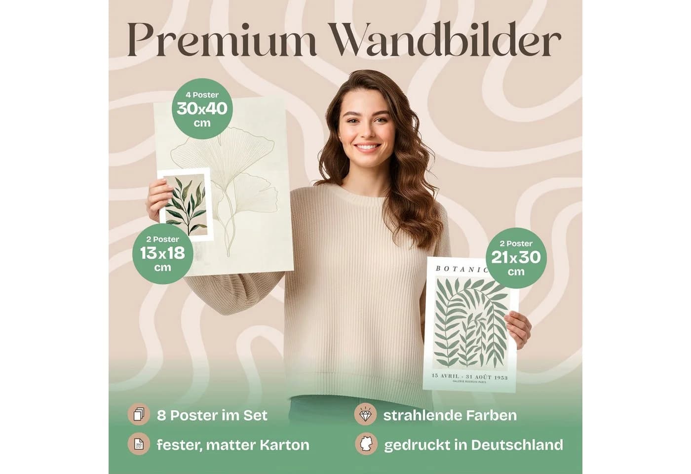ARTFAVES Poster Set Botanica Verde 8-teilig Grün/Beige Modern - Bild 3