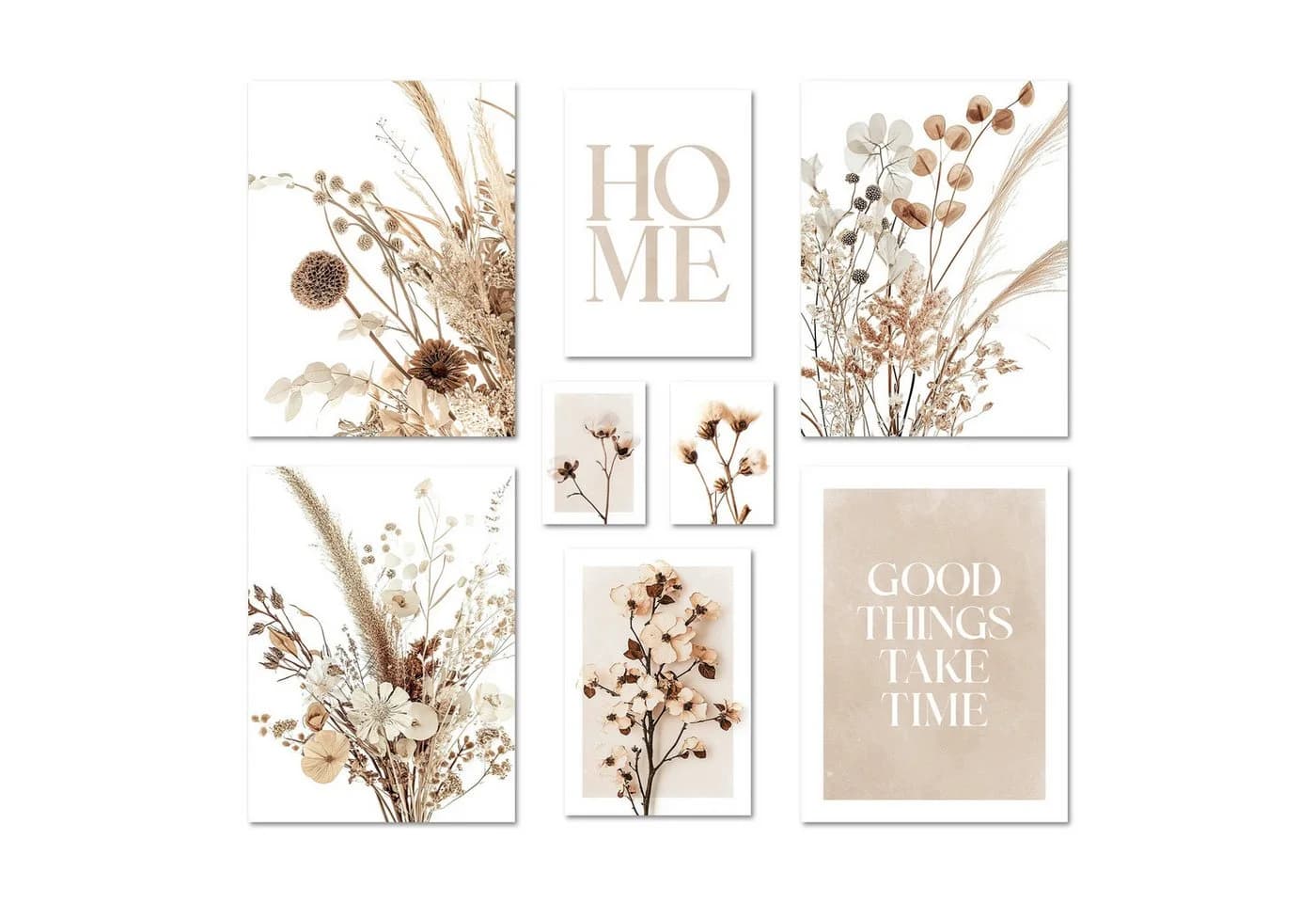 ARTFAVES Bilder-Collage Poster Set 8-tlg. Beige/Braun Trockenblumen Scandi Boho - Bild 2