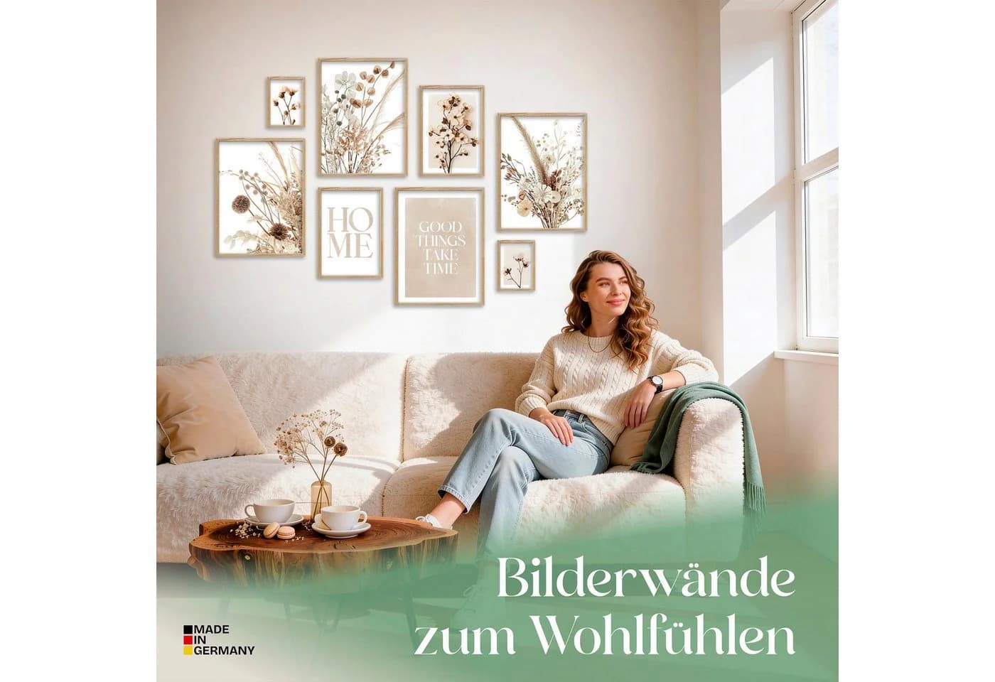 ARTFAVES Bilder-Collage Poster Set 8-tlg. Beige/Braun Trockenblumen Scandi Boho - Bild 3